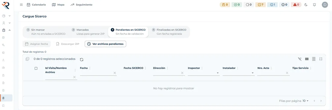 Módulo de cargue masivo a SICERCO de RETGAS